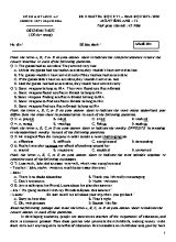 Đề kiểm tra học kỳ I môn Tiếng Anh Lớp 12 - Mã đề 004 - Năm học 2019-2020 - Trường THPT Thạnh Hóa